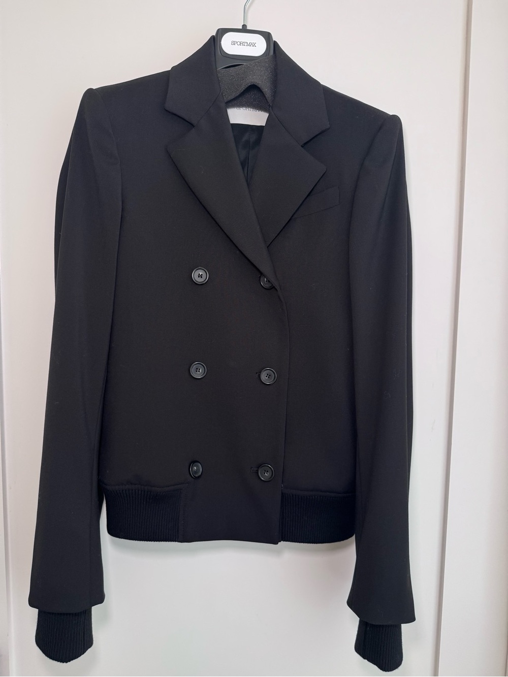 Sportmax 100% Pure New Wool Black Double Breasted Cropped Blazer Size 0